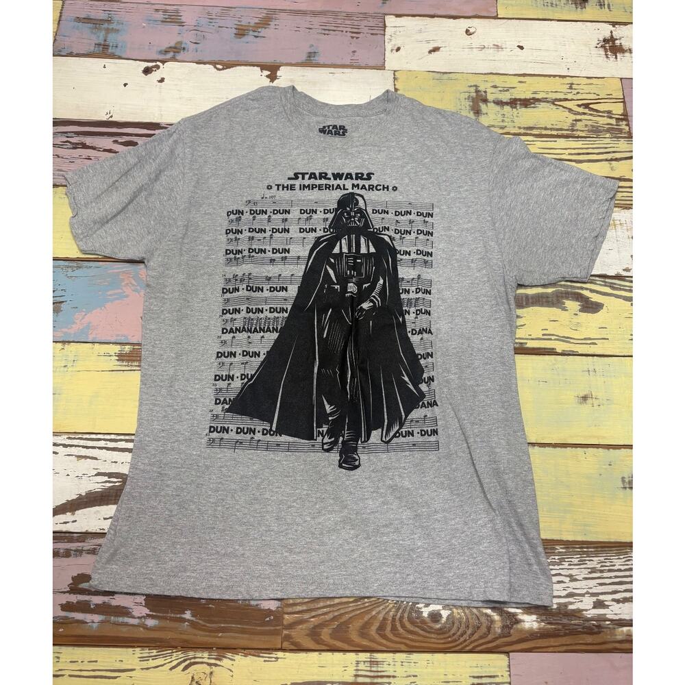 Star Wars Mens Large Gray The imperial March Darth Vader Sheet Music Dun Dun